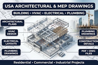 draw usa architectural mep engineering drawing for building construction project