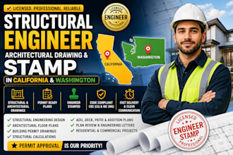 structural engineer, architectural drawing, stamp in california and washington