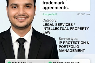 provide expert IP lawyer services for trademark, copyright and patent matters