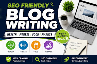 write SEO friendly health, fitness, finance and food blog posts for your website