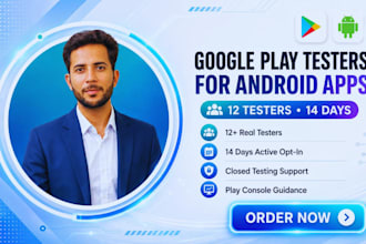 provide android app testing with 20 testers for 14 days