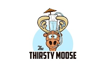 design cartoon thirsty moose drink beach logo