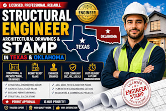 structural engineer, architectural drawing, stamp in texas and oklahoma