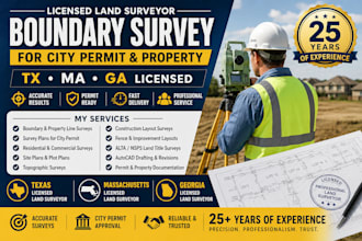 do tx ma ga licensed land surveyor boundary survey for city permit and property
