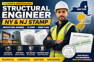 structural engineer, architectural drawing, stamp in new york and new jersey