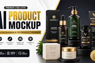 create realistic ai product mockup, box packaging and 3d product render