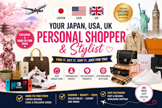 be your japan, USA, UK, personal shopper, stylist, ship unique items worldwide