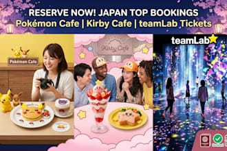 book pokémon cafe, poképark, kirby cafe and teamlab japan