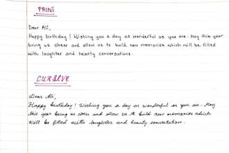 handwrite personalised letters in print or cursive style