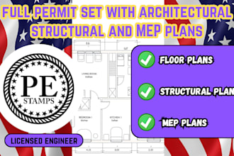create USA full permit set with architectural structural and mep plans