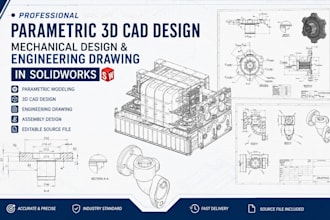 do parametric 3d cad design mechanical design, engineering drawing in solidworks