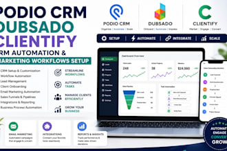 configure podio CRM, dubsado clientify CRM automation, marketing workflows setup