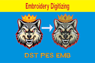 digitize the logo into embroidery digitizing dst, pes, and more formats