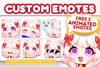design animated twitch stream overlay, chibi emotes, sub badge, twitch banner