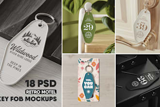 provide retro motel key fob mockups or add your logo to them