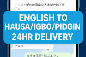 translate english to hausa, igbo and nigerian pidgin for alibaba