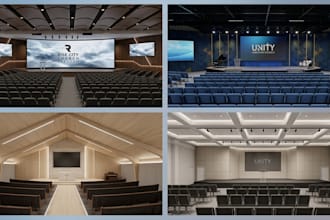 create church 3d design rendering and walkthrough animation
