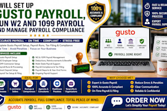 setup and manage gusto payroll for w2 employees and 1099 contractors