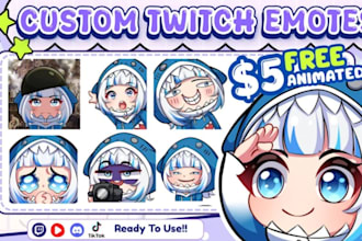 draw twitch chibi emotes, twitch emoticons, animated emotes for vtuber streamers