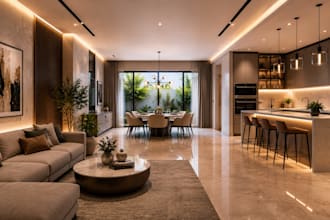 create modern kitchen bathroom dining living room rendering