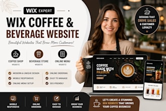 create a professional wix beverage website or beverages store with online menu