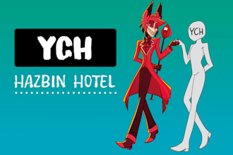 draw your oc with alastor in a hazbin hotel inspired ych