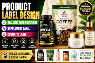 design product label realistic food packaging supplement cosmetic bottle label