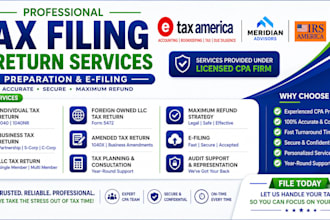 prepare US tax return 1040 1120 5472 llc irs tax filing and bookkeeping cpa
