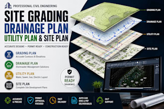 design site grading plan, drainage plan, utility plan and site plan in auto cad