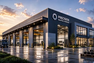design warehouse, factory, workshop industrial exterior cgi rendering