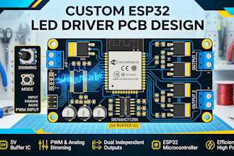 design esp32 led driver pcb with 5v buffer ic, dim, pwm, mcu, and dual outputs