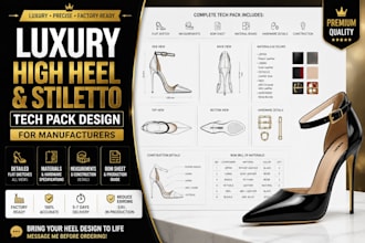 luxury high heel and stiletto tech pack design for manufacturers