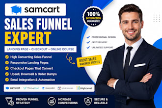 create samcart thrivecart sales funnel, samcart landing page, online course