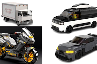 design custom 3d lego moc, technic car, bike, house, ship with pdf instructions