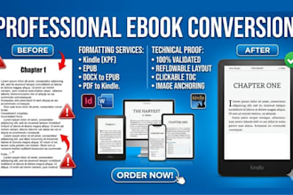 convert PDF docx or indesign files into epub kindle and kpf ebook format