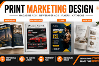 design magazine ads layout, newspaper ads, print ads, catalog and flyer design