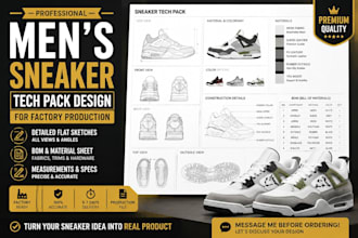 mens sneaker tech pack designer for factory production