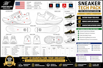 design sneaker footwear tech pack and shoe design for manufacturing factory