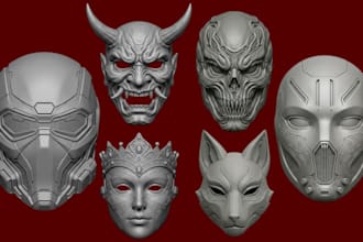 design 3d mask 3d helmet sculpt 3d cosplay armor 3d oni mask stl for printing