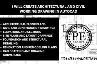 create architectural and civil working drawing in autocad