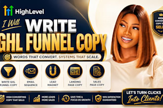 write ghl funnel copy,email sequence,lead magnet,landing page,sales page copy