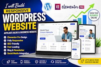 do responsive affiliate blog website business website with wordpress elementor