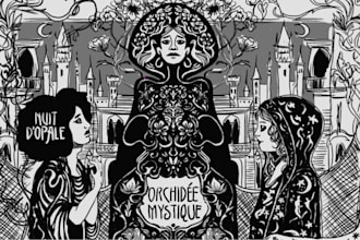 create a professional dark fantasy and gothic illustration