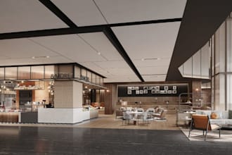 remodel cafe, bar, boutique hotel, modern restaurant design, mockup interior,cgi