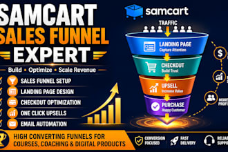 build samcart sales funnel, landing page, checkout page, online course