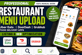 upload restaurant menu uber eats doordash grubhub food delivery apps listing SEO