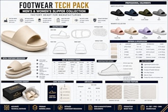design slipper shoe tech pack footwear design for factory manufacturing and cad