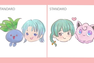 draw you in chibi art with pokemon