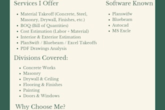 accurate construction cost estimation and material takeoff