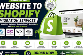 migrate wordpress wix or squarespace website to shopify